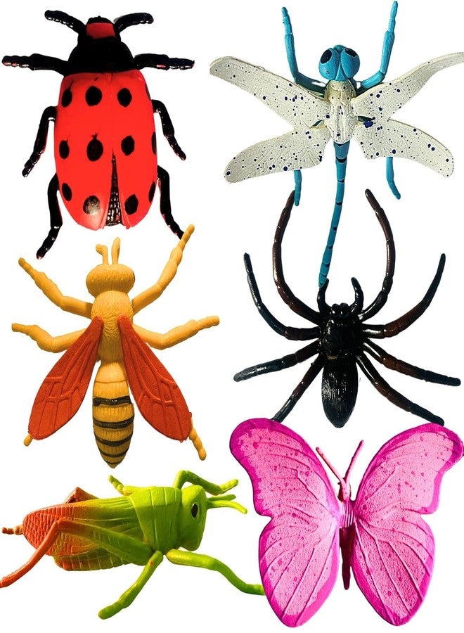 Plutofit Insect and Bug Toys Set, 6 Pieces Plastic Animal Figures, Educational Pretend Play, Multicolour - Image 1